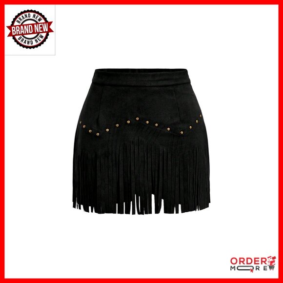 Suede Fringe Cowgirl Skirt High Waisted Mini Western Y2K Chic Concert Outfit